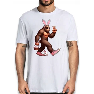 Happy Easter Day Bigfoot Bunny Egg T-shirt - Peace Sign Holiday Graphic Tee - Picture 1 of 74