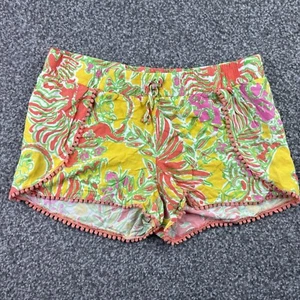 Lilly Pulitzer Shorts Womens Medium Yellow Red Floral Preppy Ladies Beach Adult - Picture 1 of 14