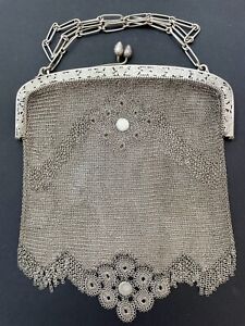 Antique Hand Made Art Deco Victorian SILVER Filigree And  Chain Bag Purse R3