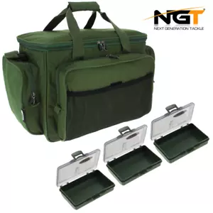 NGT CARP FISHING GREEN INSULATED TACKLE BAG HOLDALL 709 + 3 x TACKLE BIT BOXES - Imagen 1 de 7
