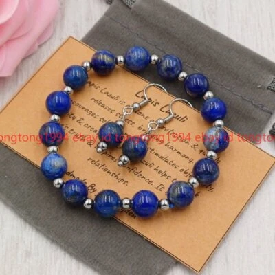 Handgefertigte Blaue Lapis Lazuli 8mm Runde Edelstein Stretch Armband18-22cm Set - Bild 1 von 4