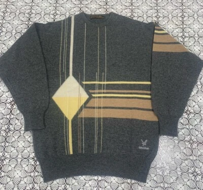 VINTAGE Lyle & Scott Sweater Mens 44 Gray 100% Super Lambs Wool Argyle - Изображение 1 из 4