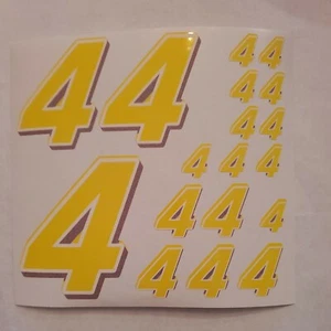 Yellow w/ white/lavender #4's Racing Vinyl Decal Sheet 1/10-1/12 defective BOX D - Picture 1 of 11