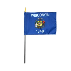 Bandera de escritorio miniatura de poliéster del estado de Wisconsin WI 4" X 6" (paquete de 12) - Imagen 1 de 3