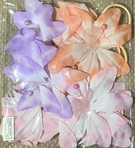 12 Pack Of Lily Flower Elastic Snagless Hair Ties - Picture 1 of 3