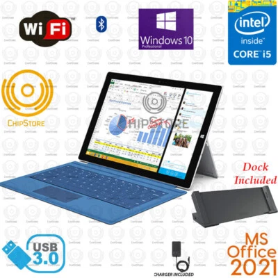  Microsoft Surface Pro 3 12" Core i5 128GB SSD Office 2021 W/ Dock | keyboard - Image 1 of 4