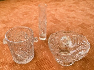 Konvolut bestehend aus Eisbehälter, Schale und Vase Schleuderstern, Bleikristall - Bild 1 von 3