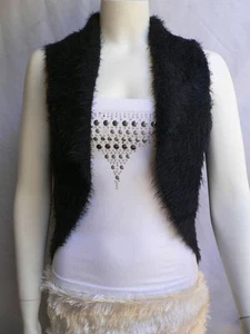 New Women Black Trendy Knit Shawl Warm Top Flowers Sweater Fashion Sleeveless S - Picture 1 of 12