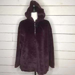 Nueva chaqueta PINK de Victoria's Secret Sudadera con capucha Quarter Zip Faux Fur Long Slv Purple M - Imagen 1 de 8