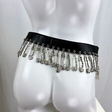 VINTAGE Iconic Gianni Versace Couture Black Leather Belt Safety Pins Medusa Head
