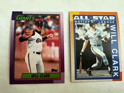 (2) 1990 WILL CLARK-TOPPS N.L.  ALL STAR # 397-TOPPS # 100 BASEBALL CARDS - Image 1 of 2
