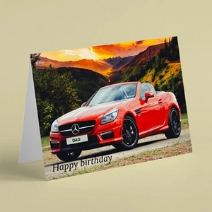 Red Mercedes SLK car Dad birthday card -  can change number plate to son etc - Picture 1 of 1