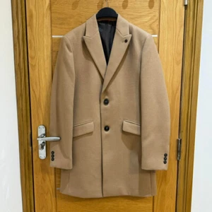 BURTON MENSWEAR LONDON BEIGE LONG COAT WITH SIGNATURE LAPEL - Picture 1 of 8