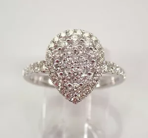 Anillo de compromiso de oro blanco de 14 quilates con halo de pera y diamantes de 0,92 quilates talla 7 - Imagen 1 de 7