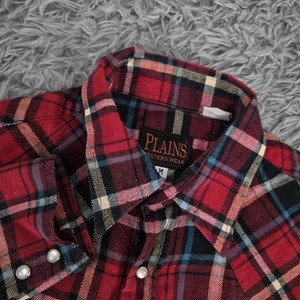 Plains Western Wear Mens Medium Red Plaid Cotton Long Sleeve Pearl Snap Shirt - Picture 1 of 8