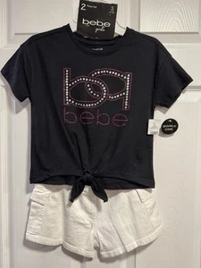 Bebe Girls-Blk Top w/Sequin & Wht Shorts-2 Pc. Outfit ~ Size 7/8 - Picture 1 of 6