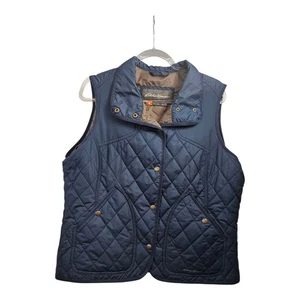 Eddie Bauer Sport Shop Womens Size Petite XL Navy Blue Quilted Vest Pockets - Picture 1 of 12