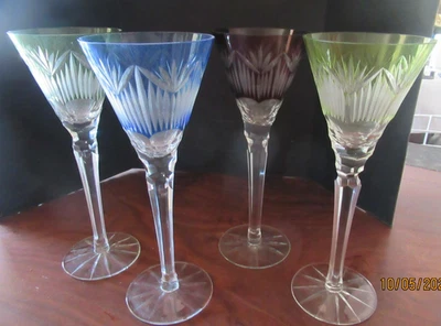 Four Beautiful Ajka Cut to Clear Crystal Multocolor Wine Glasses - Image 1 of 4
