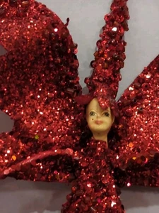 Abt. 56 geflügelte Fee Pixie Ornamente skurril groß rot Glitzer 2er Set selten - Bild 1 von 18