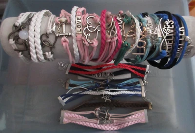 Lot of 10 Cord Multi Strand Bracelets Infinity Love Heart Anchor + Charms Adjust - Image 1 of 4