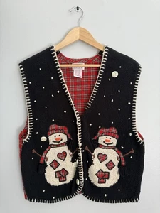 Vintage PBJ Sport Strick Pullover Weste Weihnachten Urlaub Winter Schneemann Damen L - Bild 1 von 10