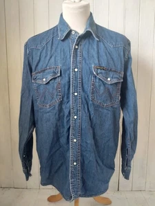 Wrangler Western Regular Fit Pearl Snap Heavy Denim Shirt Men's Size Large - Picture 1 of 8