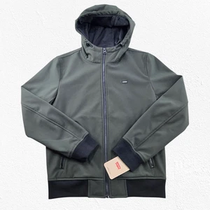 Levi’s Olive Green Softshell Bomber Jacket Hooded Zip Up Jacket Size Small NWT - Picture 1 of 13