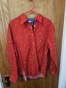 Tommy Hilfiger Red W/SKIERS Buttondown Shirt, Women's 14 - Picture 1 of 4