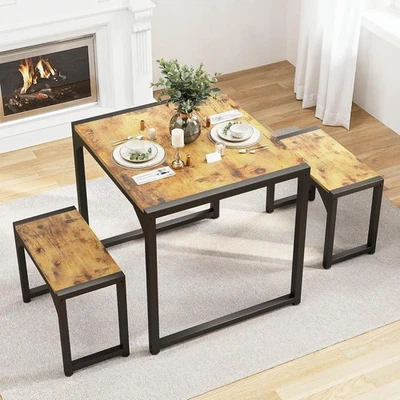 Set for 2 Dining Table Steel Frame Kitchen Table Small Space - Image 1 of 4