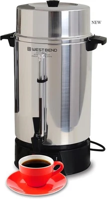 West Bend 33600 Coffee Urn Commercial Highly-Polished Aluminum, 100-Cup, Silver - Image 1 of 2