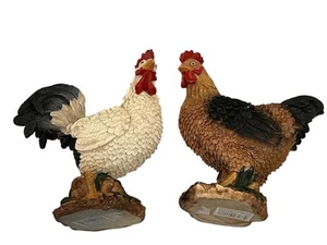Rooster and Hen Resin Figurines Excellent Used Condition China 7-1/2”T and  7”T - Picture 1 of 8