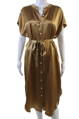 Banana Republic Women Brown Silk Shirt Dress Short Sleeve Button Size L - Image 1 of 4