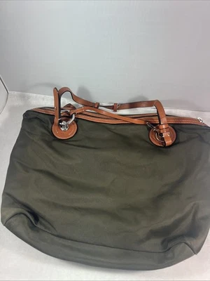 Bolso de Hombro Cartera Vintage Ralph Lauren Verde Oliva Nylon + Cuero Leer Foto 1 de 4