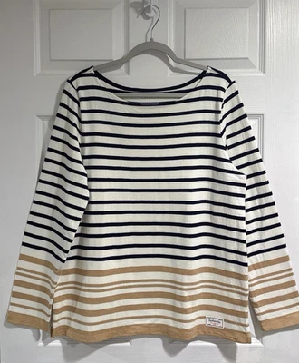 Camiseta Talbots Auténtica-Eastbrook Rayas Azul Marino Tostado Algodón Manga Larga Top Talla L Foto 1 de 4