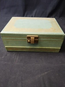 Vintage Green Faux Leather 3-Tier Velvet Jewelry Storage Chest Box No Key - Picture 1 of 21