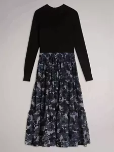VESTIDO MIDI CORPIÑO TEJIDO TED BAKER JACYKE CON FALDA ESCALONADA TALLA TED 1 / UK 8 - Imagen 1 de 5