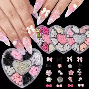 9 Grids/box Rhinestones Nail Bow Design Nail Art Charms Jewellery Shapes Gems  - Picture 1 of 18