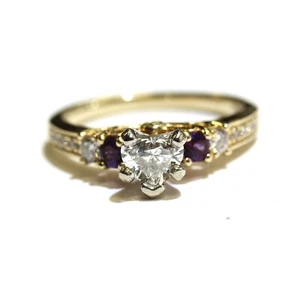 Anillo de compromiso amatista diamante corazón 0,24 quilates oro amarillo 14k GIA 3,8 g 6,75 - Imagen 1 de 10