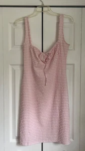 NWT Solid & Striped Barbie Pink Seersucker Gingham Tie-Front Peasant dress Large - Picture 1 of 11