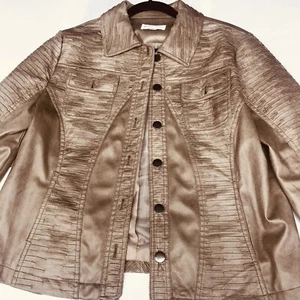 Erin London LG taupe Jacke sämisch Stoff gefüttert, kleine Falten, bronzefarbene Knöpfe gebraucht, in einwandfreiem Zustand - Bild 1 von 10