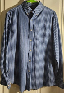 Croft & Barrow seersucker shirt mens large blue white stripe STRETCH 55% cotton - Picture 1 of 6