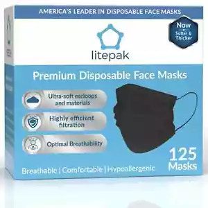 125-Pack 3 Ply Ultra Soft Premium Disposable Face Masks Ear loop Surgical Masks - Picture 1 of 6