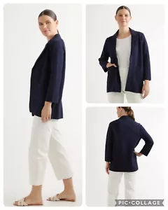 Quince Navy Blue Organic Cotton Knit Blazer Jacket Long Sleeve sz XS Women's NWT - Picture 1 of 6