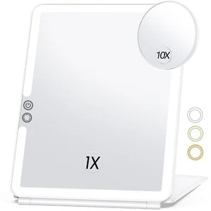 Large Travel Makeup Mirror with 10X 3 Color Lighting Rechargeable Batteries - Picture 1 of 6