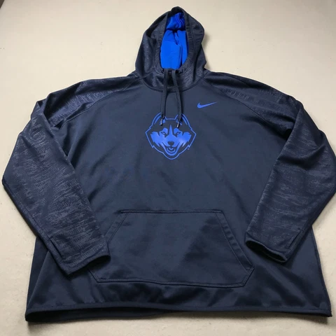 UConn Huskies Sweatshirt Mens 2XL XXL Blue Nike Hoodie Long Sleeve NCAA Logo Cover