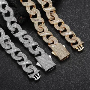12mm Hip Hop Cuban Chain Necklace Bracelets Jewelry Set 5A T Zircon Mens Gift - Bild 1 von 26