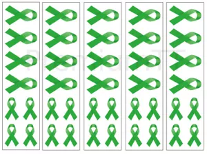 40 Green Ribbon Temporary Tattoos: Cancer Awareness - Picture 1 of 1