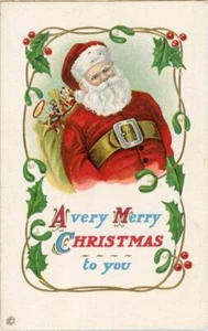 FRÜHE GEDRUCKTE GEPRÄGTE WEIHNACHTSMANN GRUSS POSTKARTE 2 - Bild 1 von 2