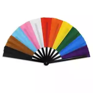 Progress Pride Large Handheld Hand Fan LGBTQ Rainbow Pride Month Folding Fans - Picture 1 of 8