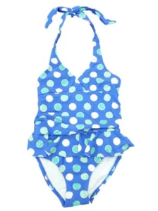 Girls Blue Polka Dot Swimming Suit Swim Bathing Suit 1 Piece - Picture 1 of 1